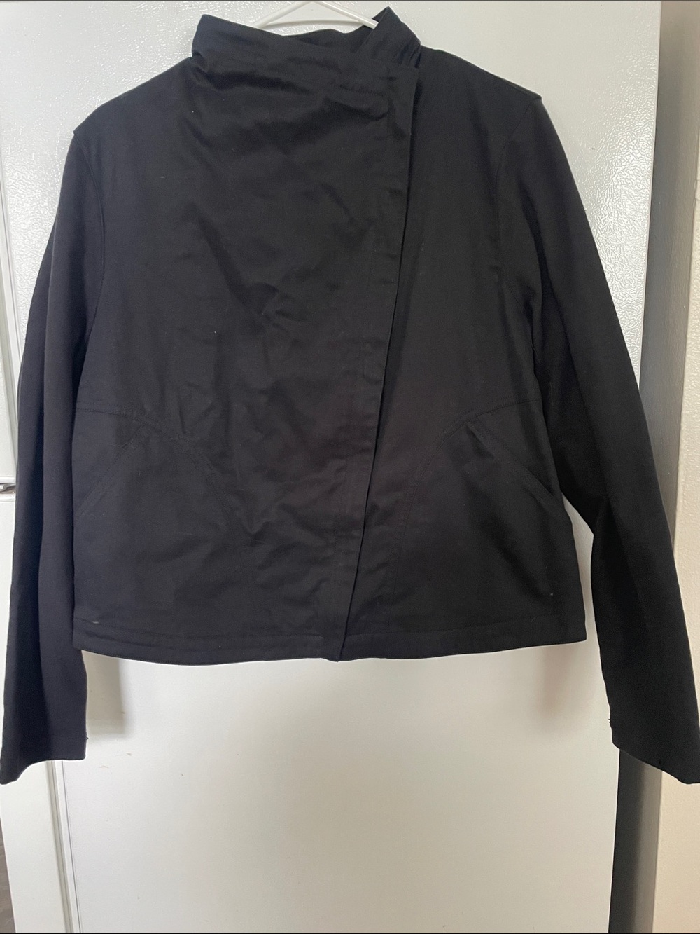 Laurie Felt Sz 16 Cotton Black Womens Asymmetrical Front Zipper Jacket Plus Chic